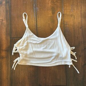 White crop tank- tie sides- festival- beach- summer- tailgating